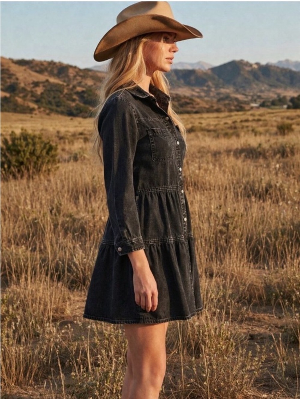 New! Driftwood Western Light Weight Denim Tiered Dress S